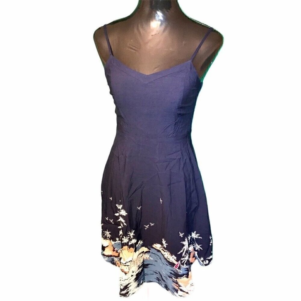 Old Navy Dress Sz Small Navy Blue Island Print Sundress Tropical Beach Vacation